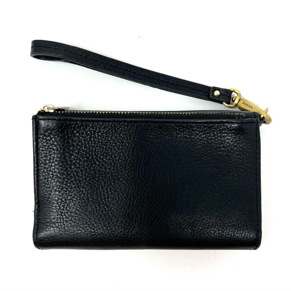 Fossil Preston Black Pebbled Leather Flap Clutch Wristlet Wallet - Picture 2 of 9